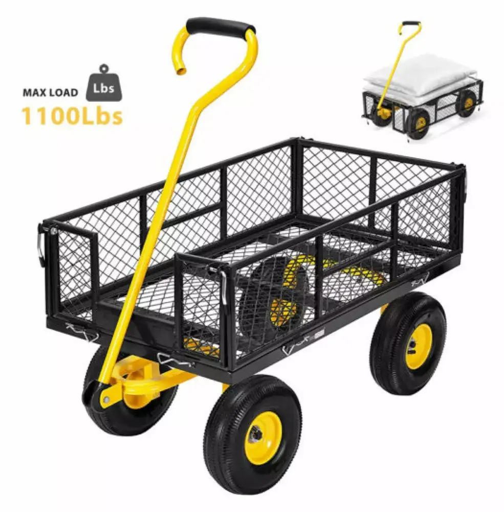 1100lb Steel Utility Wagon Cart Heavy Duty Outdoor Wheelbarrow Yard Lawn Trolley