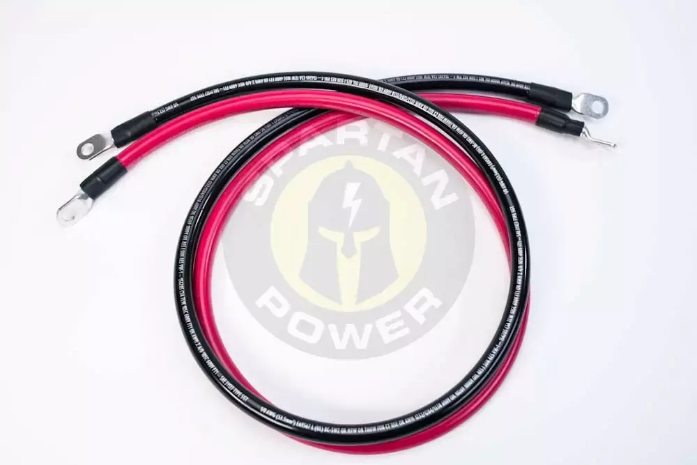 1/0 AWG Gauge 5 Foot Inverter Battery Cable Set with 5/16 Ring Terminals by Spartan Power - Made in the USA