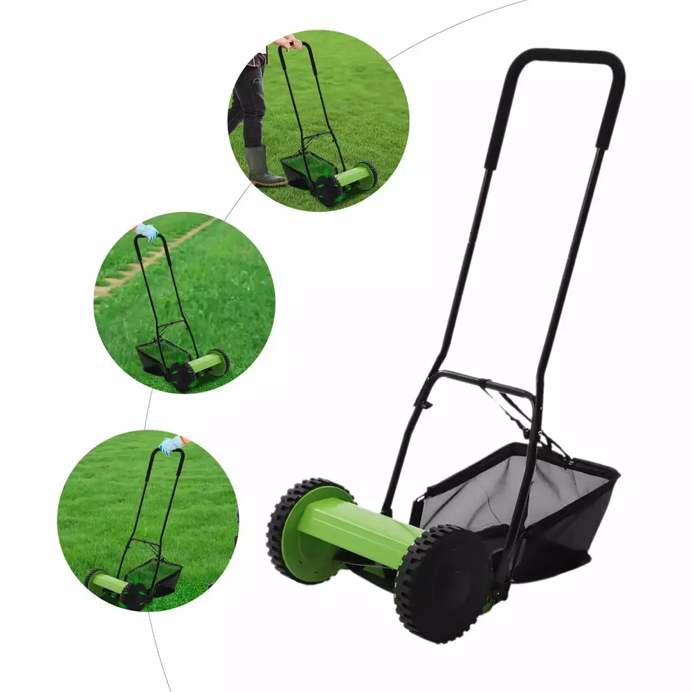 12 Manual Reel Lawn Mower Garden Hand Push Walk Grass Catcher