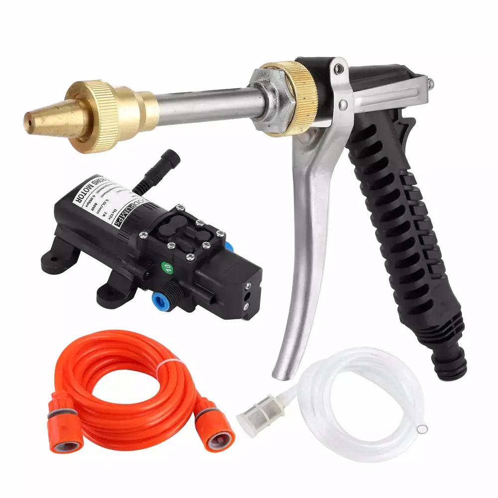 12V Travel-friendly 130PSI High Pressure Washer Water Pump Hose Kit 80W Car Powerful Wash Cleaner