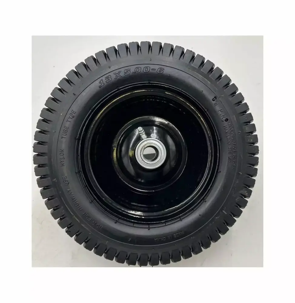 13x5.00-6 Black Wheel Assembly for Garden Wagons. Handcarts. and More - 5/8 Inch Axle. 3.75 Offset Hub