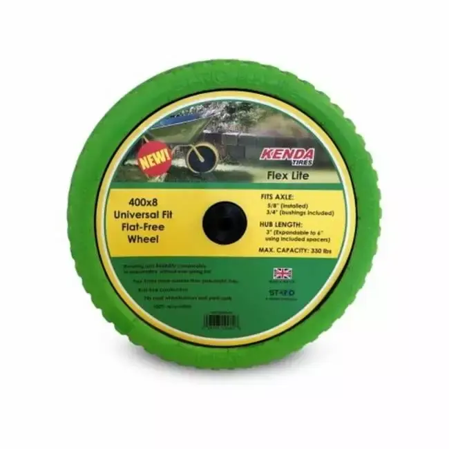 15 in. Universal Fit Flex Lite Flat Free Wheelbarrow Wheel. Green Tire