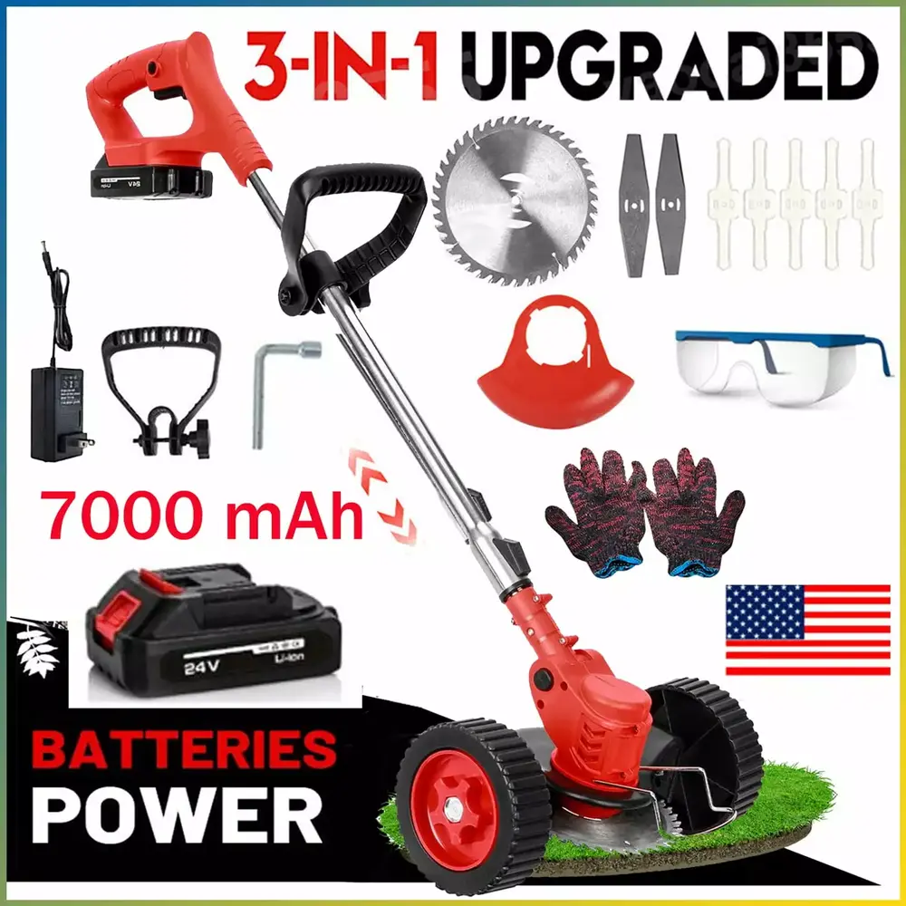 1500W Cordless Weed Eater - Electric Brush Cutter Lawn Edger - 24V Grass String Trimmer