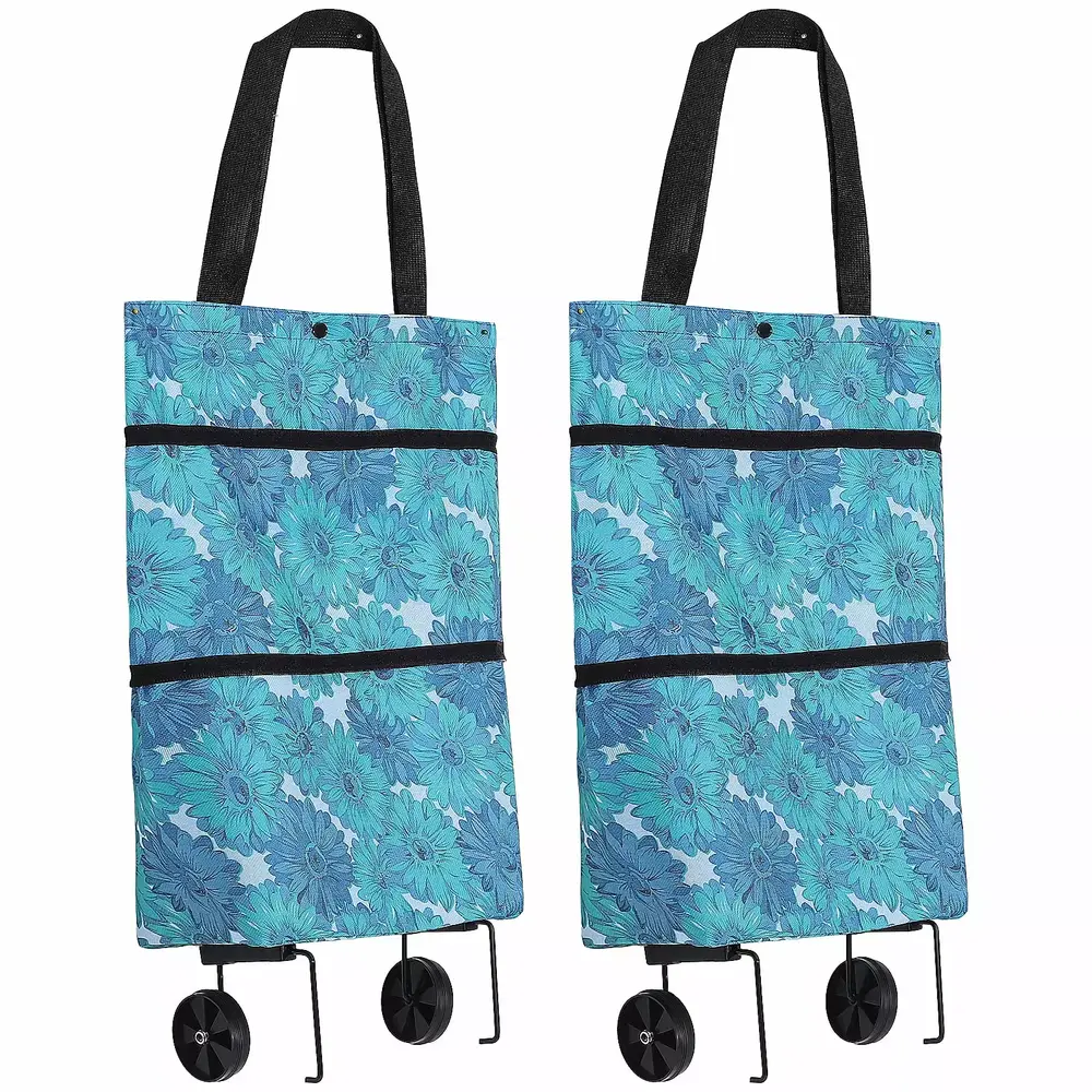 2 Pcs Travel-friendly Tug Bag Foldable Grocery Bags Wagons Carts Collapsible Shopping Trolley