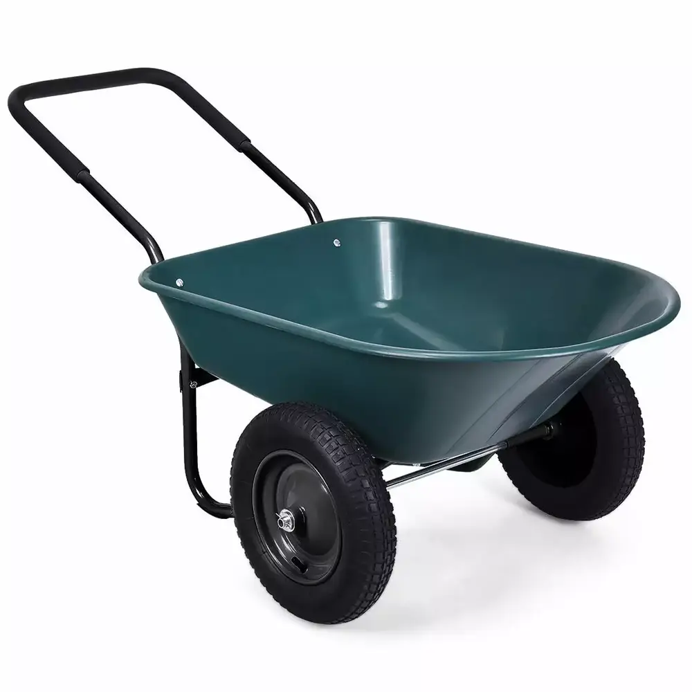 2 Tire Wheelbarrow Garden Cart Heavy-duty Dolly Utility Cart for Outdoor Green