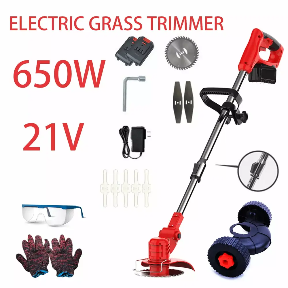 21V 650W Electric Weed Lawn Edger Eater Cordless Grass Trimmer Weed Wacker with 2 Battery