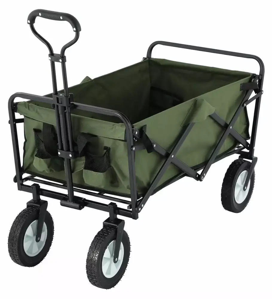 220 lbs Capacity Folding Wagon. Utility Garden Cart Collapsible with Wheels for Outdoor Camping. Green