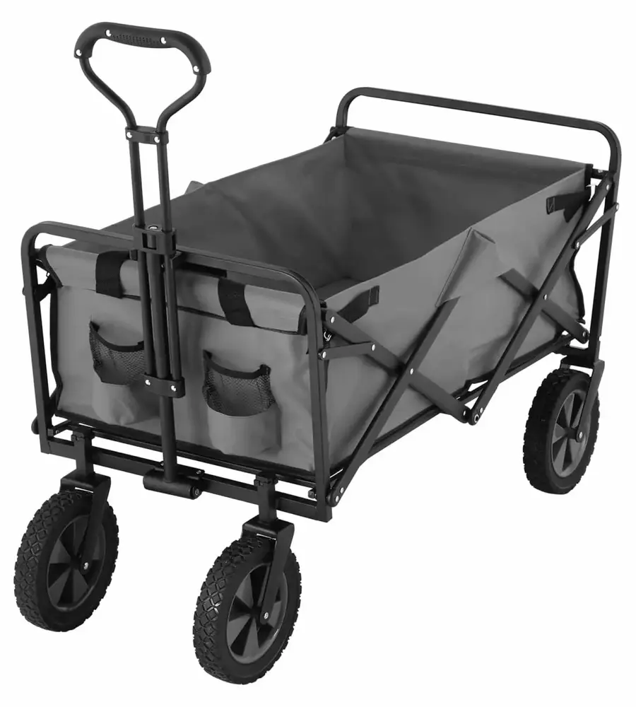 220 lbs Capacity Folding Wagon. Utility Garden Cart Collapsible with Wheels for Outdoor Camping. Grey