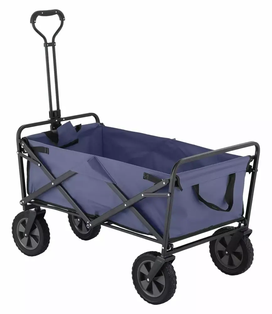 220 lbs Capaticy Folding Wagon. Utility Garden Cart Collapsible with Universal Wheels Adjustable Handle. Blue