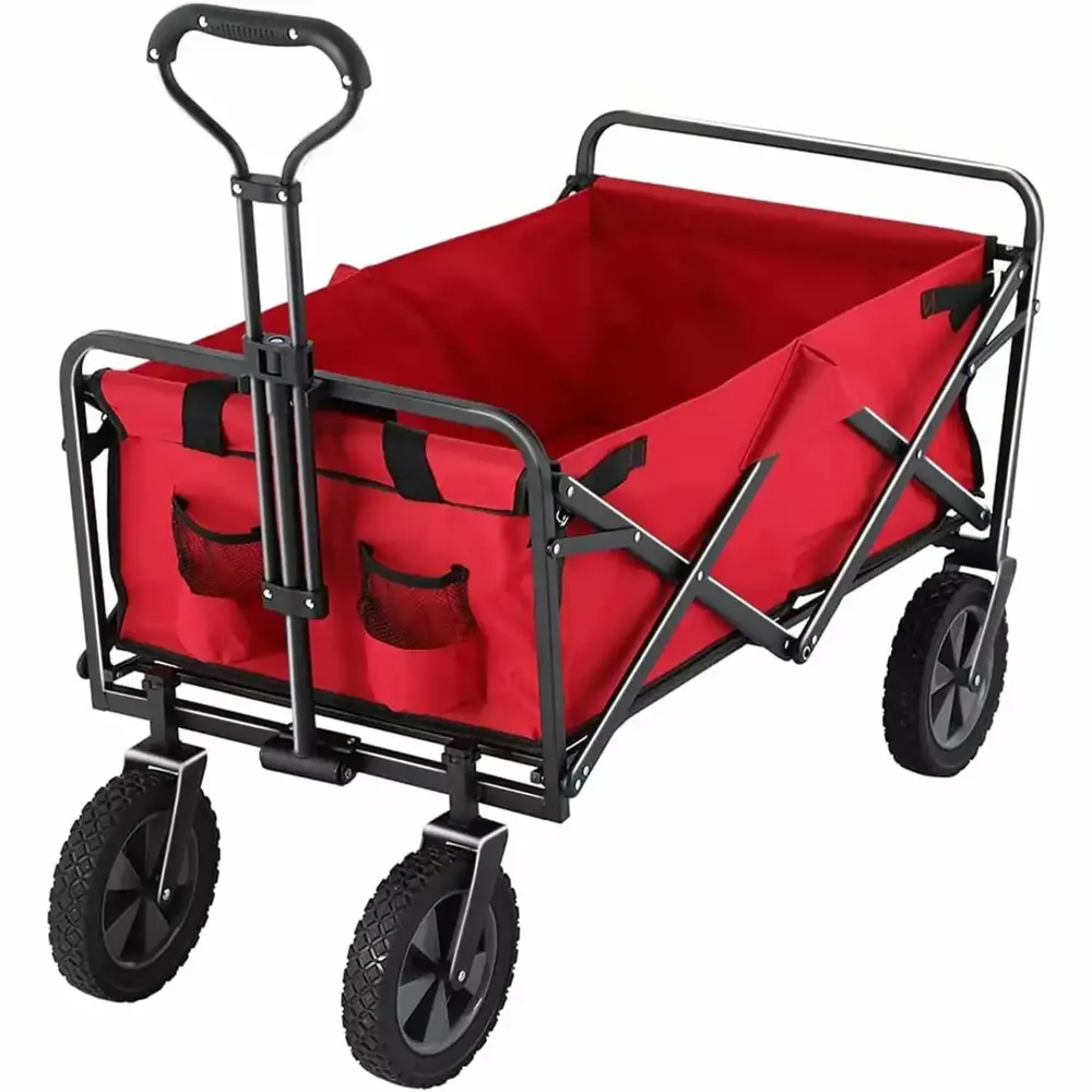 220 lbs Capaticy Folding Wagon. Utility Garden Cart Collapsible with Wheels for Outdoor Camping. Red