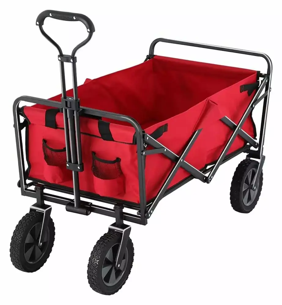220 lbs Capaticy Folding Wagon. Utility Garden Cart Collapsible with Wheels for Outdoor Camping. Red