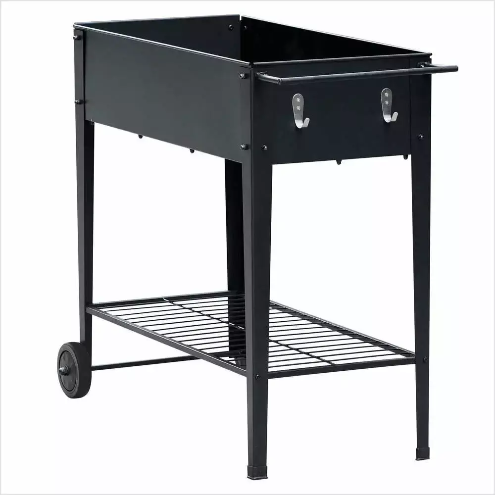 37.2x12.2x31.5Galvanized Steel Mobile Raised Garden Bed Cart Black with Wheel