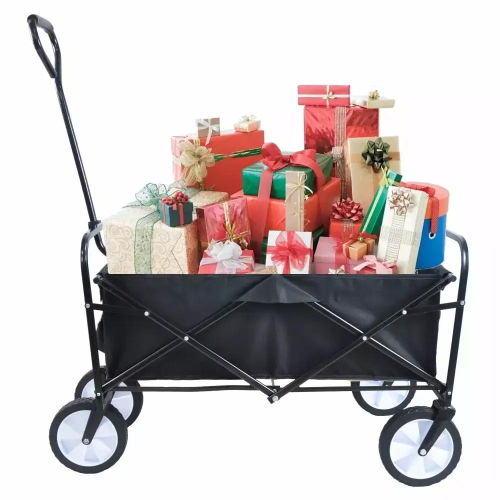 Tcbosik Folding Garden Cart. Collapsible Wagon with 360 Degree Swivel Wheels & Adjustable Handle. Black. 150lbs Weight Capacity