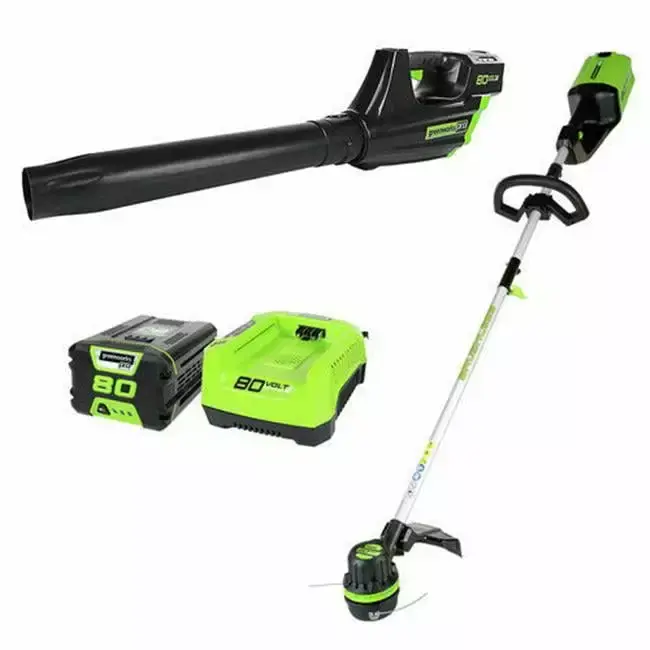 80V Cordless String Trimmer & Blower Combo. Green & Black