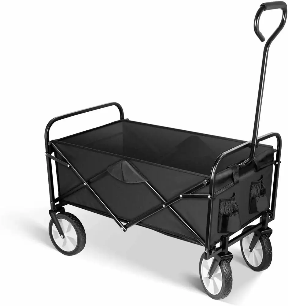 MOLES Heavy Duty Folding Travel-friendly Hand Cart with Removable Canopy. Adjustable Handles and Double Fabric for Shopping. Picnic. Beach. Camping.Black