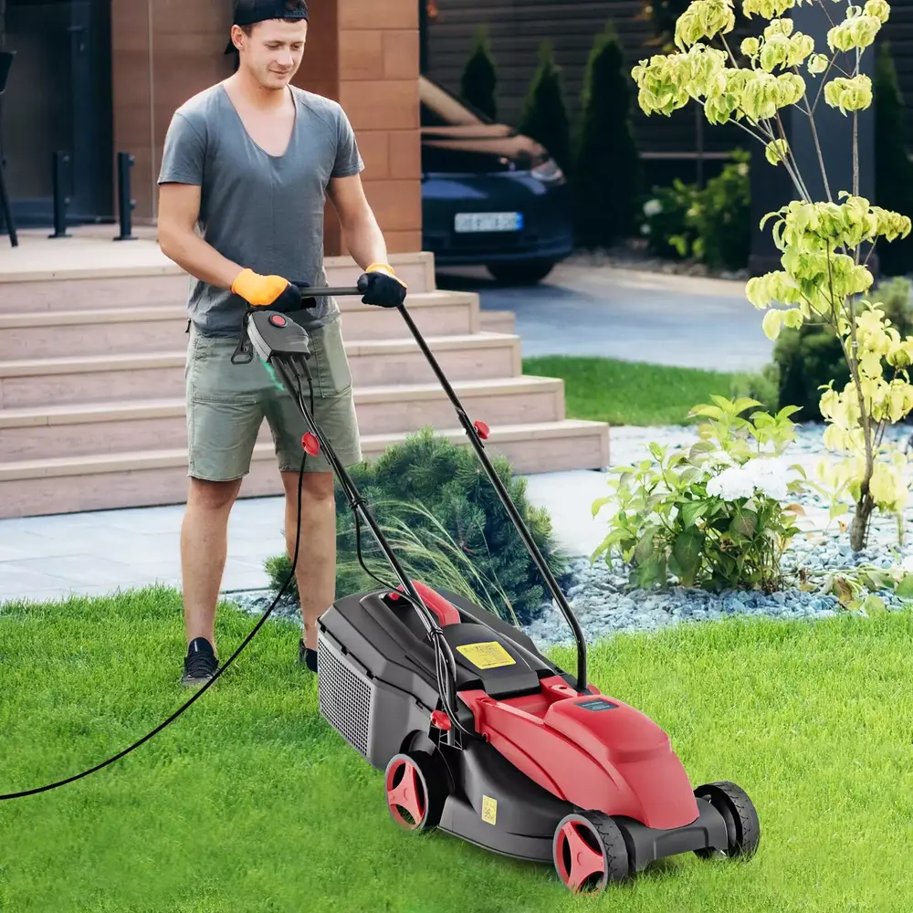 Amijoy Electric Corded Lawn Mower 12-AMP 14-Inch Walk-Behind Lawnmower w/Gatherion Box
