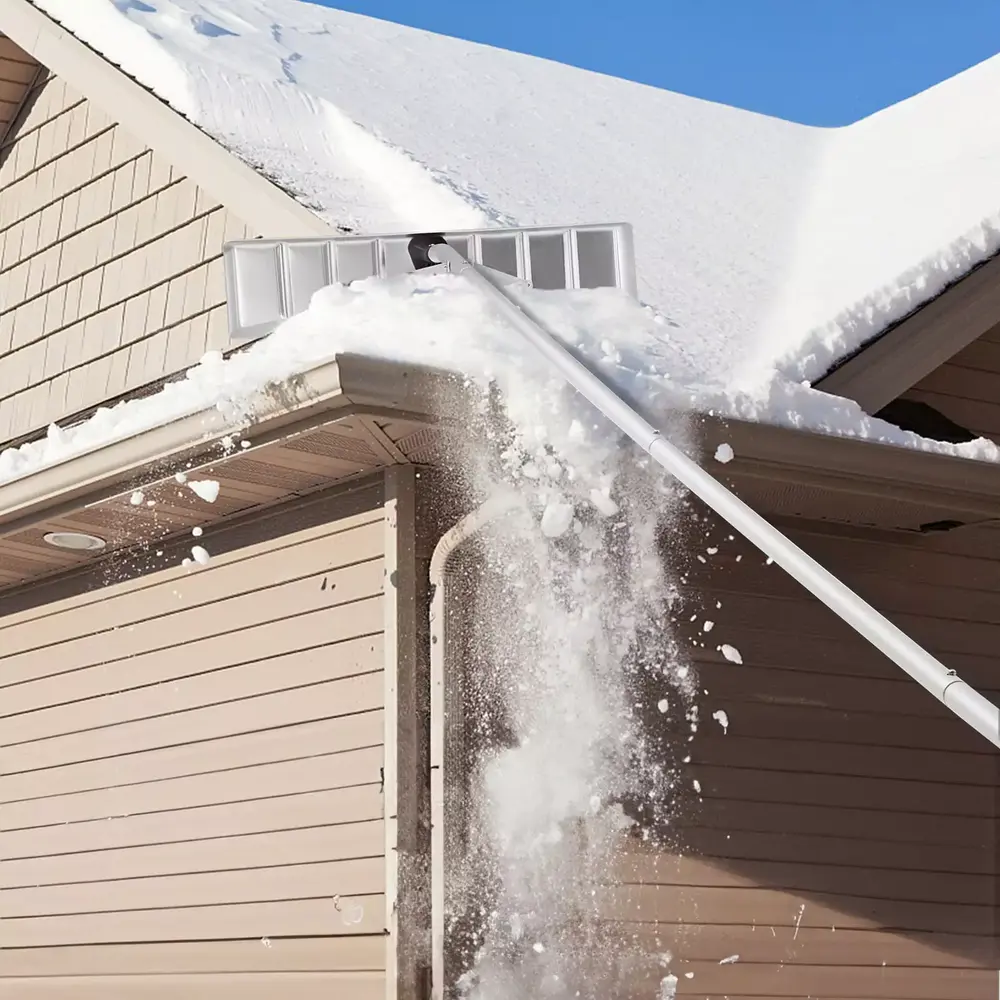 BENTISM Snow Rake 25'' Blade Snow Removal Tool 21ft Reach Aluminium Roof Shovel