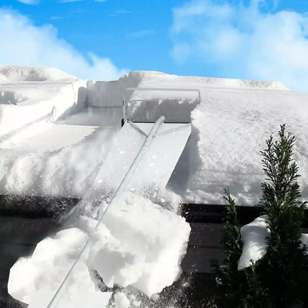 BENTISM Snow Roof Rake 30ft Reach Aluminium Roof Shovel with Slide Cloth 19 Blade