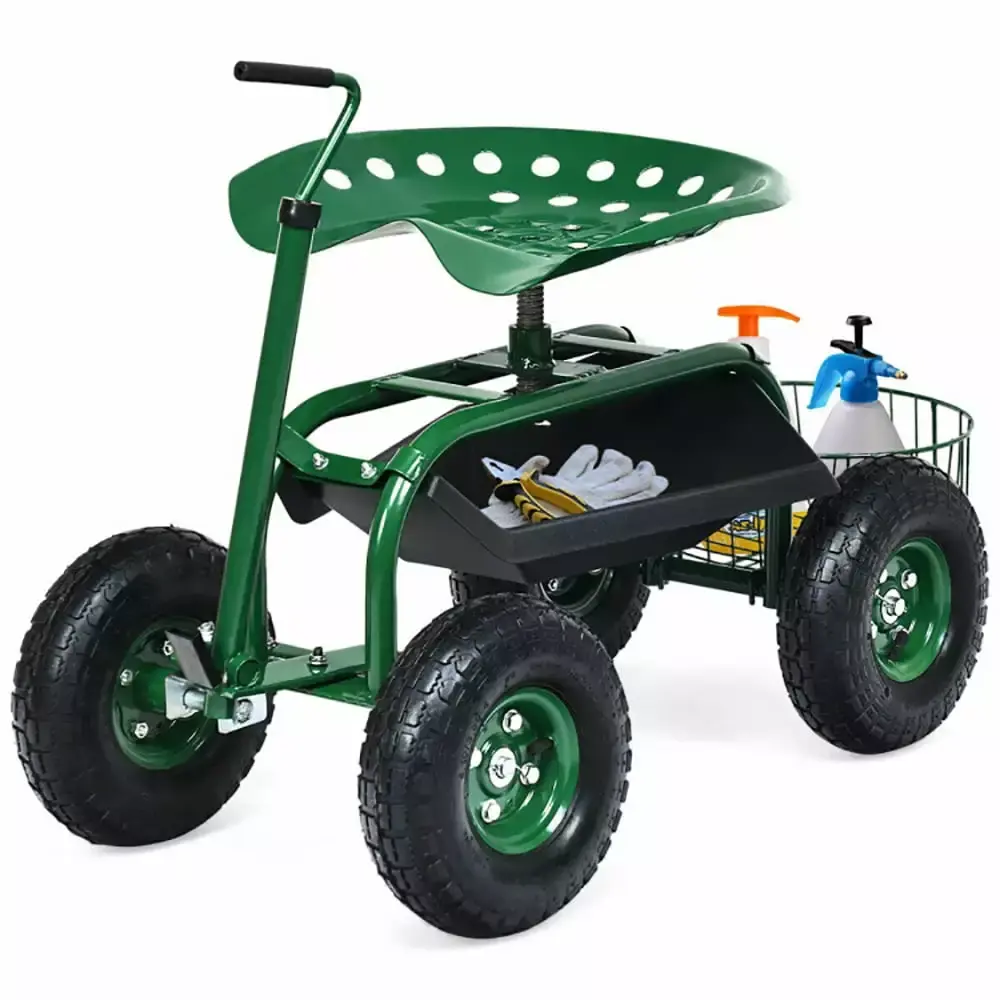 Barara King Garden Carts Mobile Tools. Heavy Duty Outdoor Truck. Extendable Handle Garden Cart Rolling Wagon Scooter