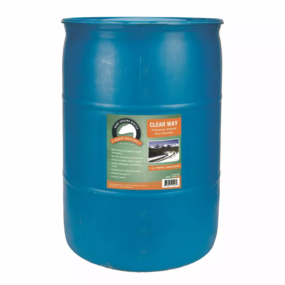 Bare Ground Clear Way Non-Chloride Potassium Acetate Liquid De-Icer. 55 Gallons