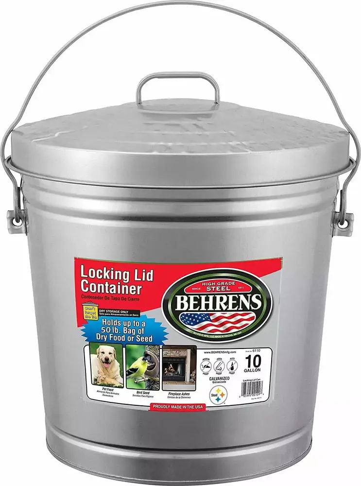 Behrens FBA High Grade 6110 10 Gal Silver Galvanized Steel Dry Storage Can W/Locking Lid