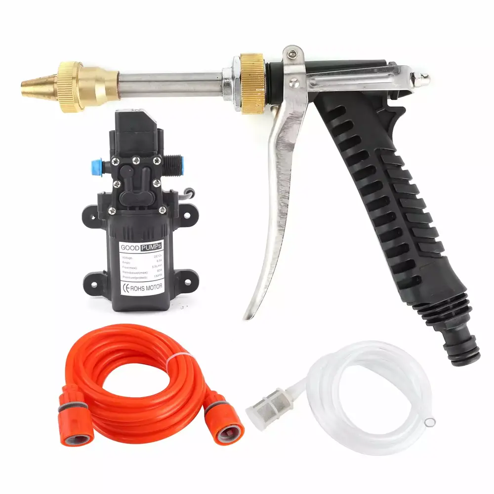 12V Travel-friendly 130PSI High Pressure Washer Water Pump Hose Kit 80W Car Powerful Wash Cleaner