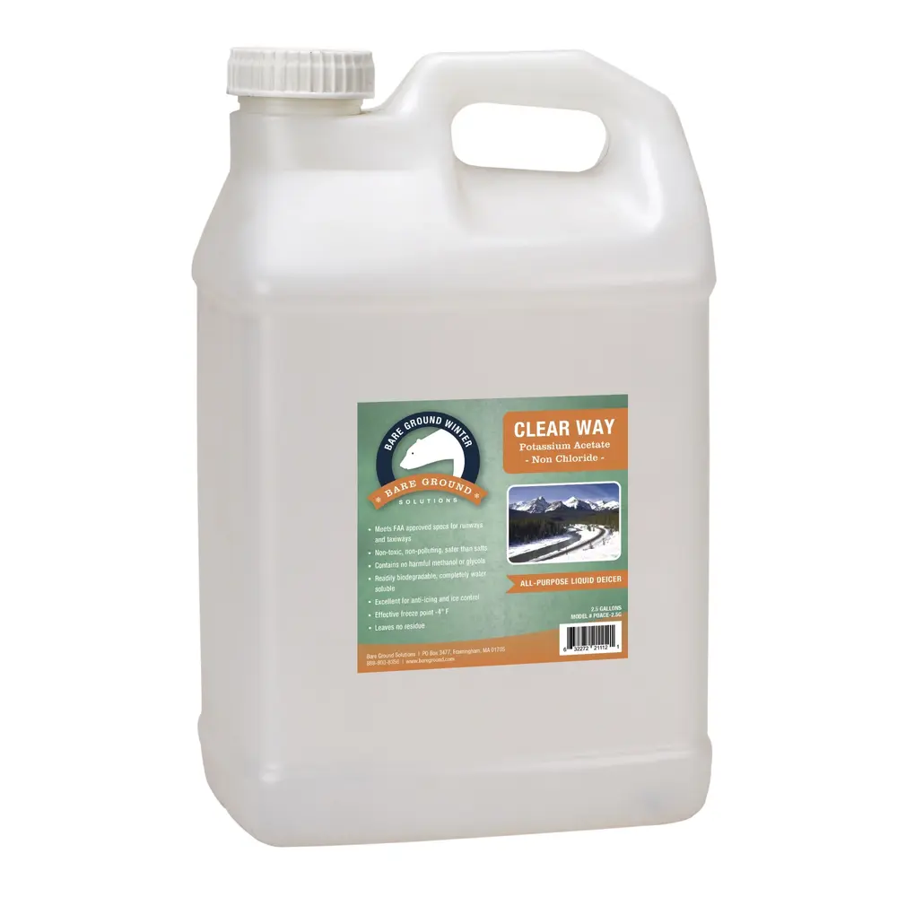 Bare Ground Clear Way Non-Chloride Potassium Acetate Liquid De-Icer. 2.5 Gallons