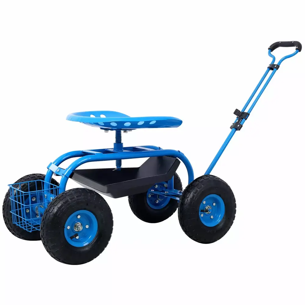 Garden Scooter with Swivel Seat and Storage - Cozy Gardening