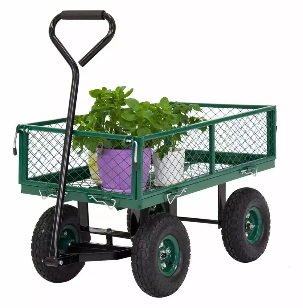 Garden Utility Wagon Cart Heavy Duty 650 Lbs Capacity - Rolling Utility Wagon with Handle and Removable Sides (Mesh Around)