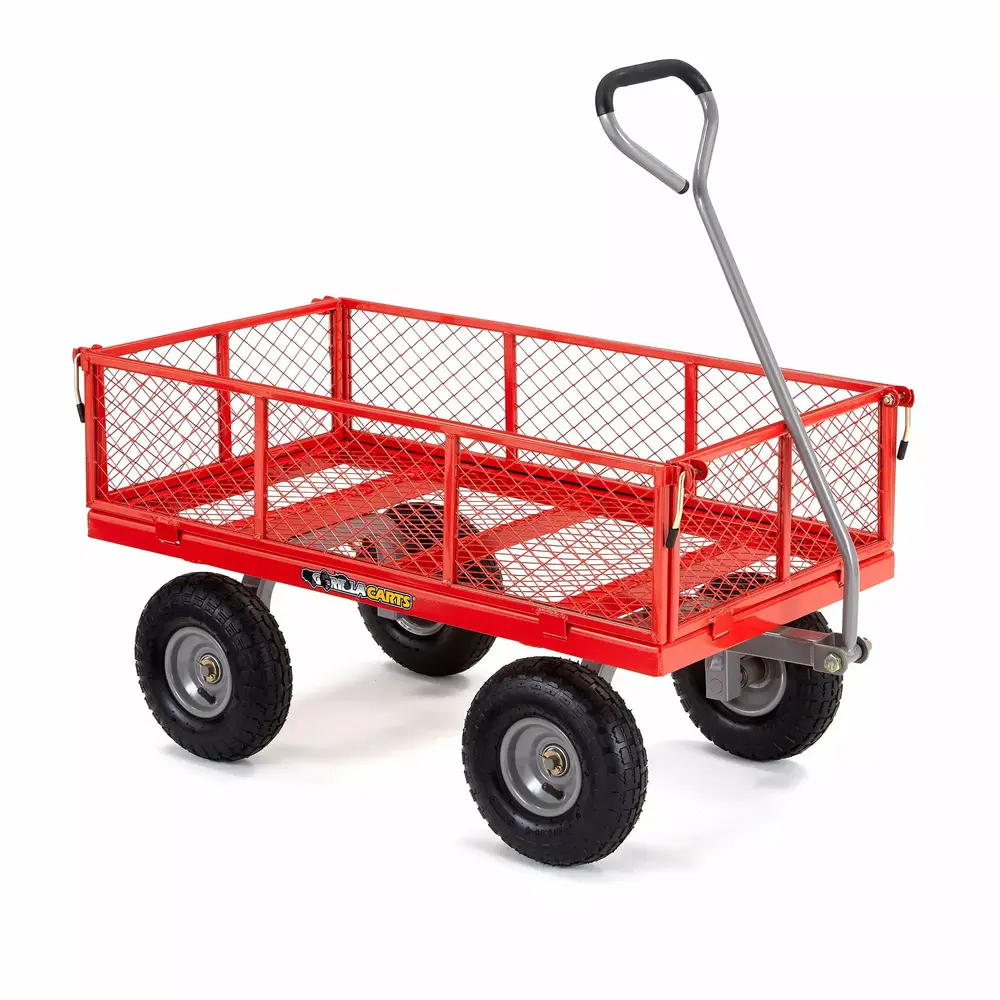 Gorilla Cart 800 Pound Capacity Heavy Duty Steel Mesh Utility Wagon Cart. Red
