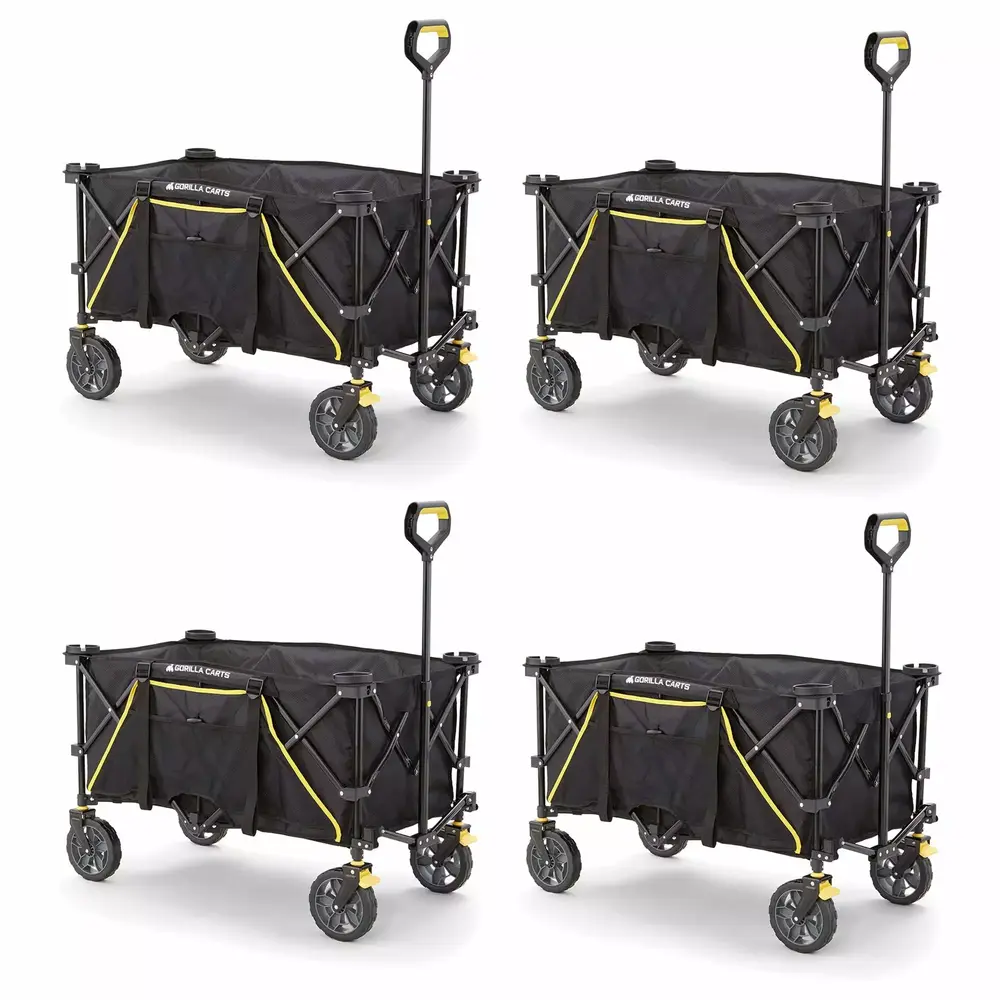 Gorilla Carts 7 Cu Ft Collapsible Wagon.Oversize Bed. Black (4 Pack)