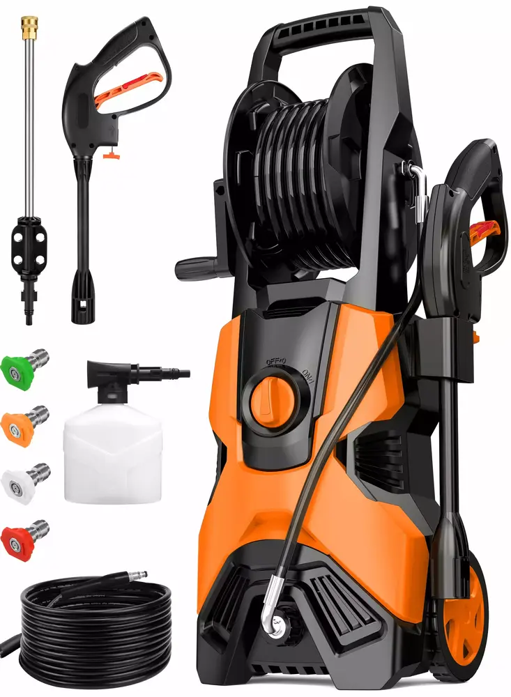 HONGGE Electric Pressure Washer. 3000PSI Max 2.4 GPM Power Washer with 4 Nozzles. Foam Cannon & Spray Gun.for Floor/Cars/Fences/Patios