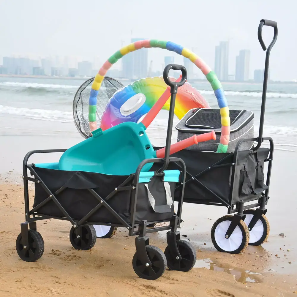 Kadyn Garden Transport Cart. Four Wheelbarrow. Mini Folding Wagon Garden Shopping Beach Cart (black+blue)