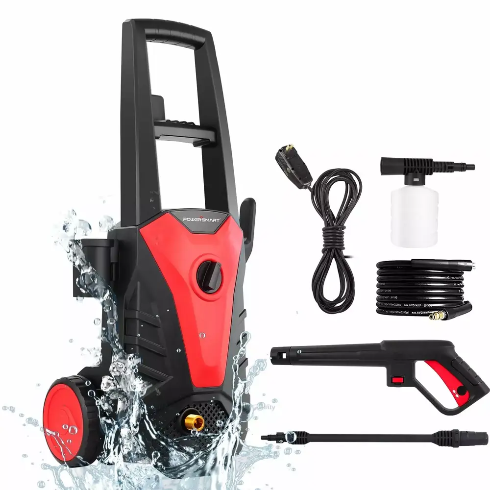 PowerIntelligent Electric 2150 PSI Pressure Washer Travel-friendly with Wheel 1.85 GPM Cannon for Car Garden 13.8lbs