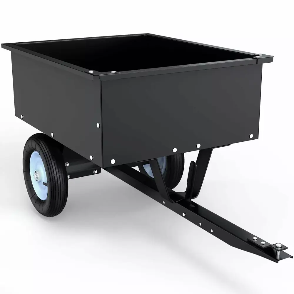 RVNI Dump Cart Tow Behind Lawn 350LB Steel Black for Lawn Tractor & ATV UTV With Wheels