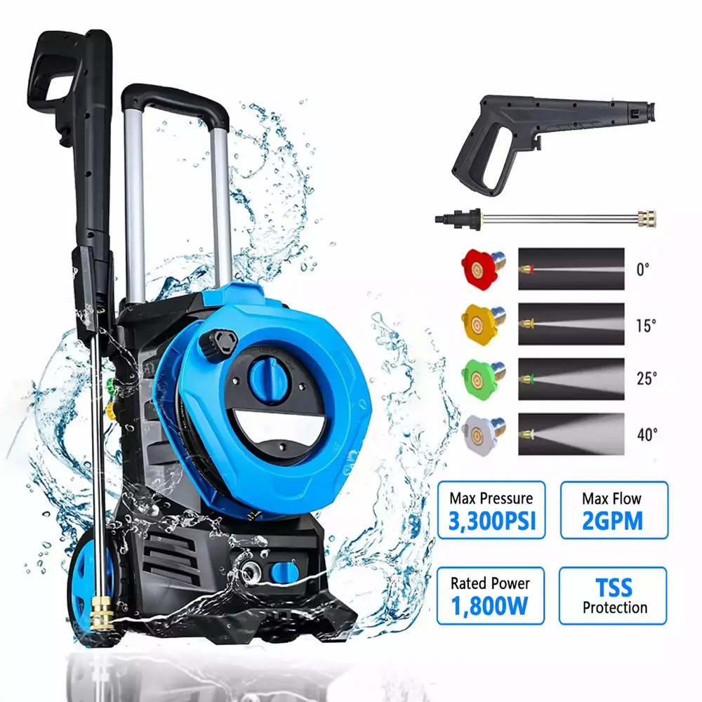 SUGIFT 3300 PSI Electric Pressure Washer with 4 Nozzles for Cars Homes Driveways Patios. Blue