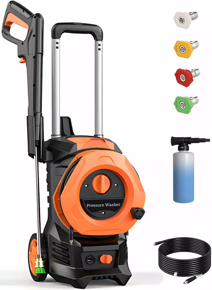 Vebreda 3300PSI Electric Pressure Washer with 4 Quick Connect Nozzlese 2.0GPM 1800W. Orange