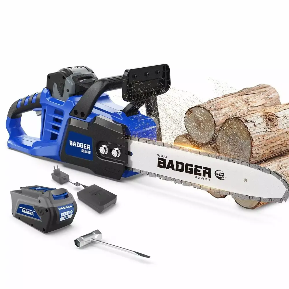 WILD BADGER POWER Electric Chainsaw Cordless 40V 16 Brushless . 4.0 Ah Battery and Charger
