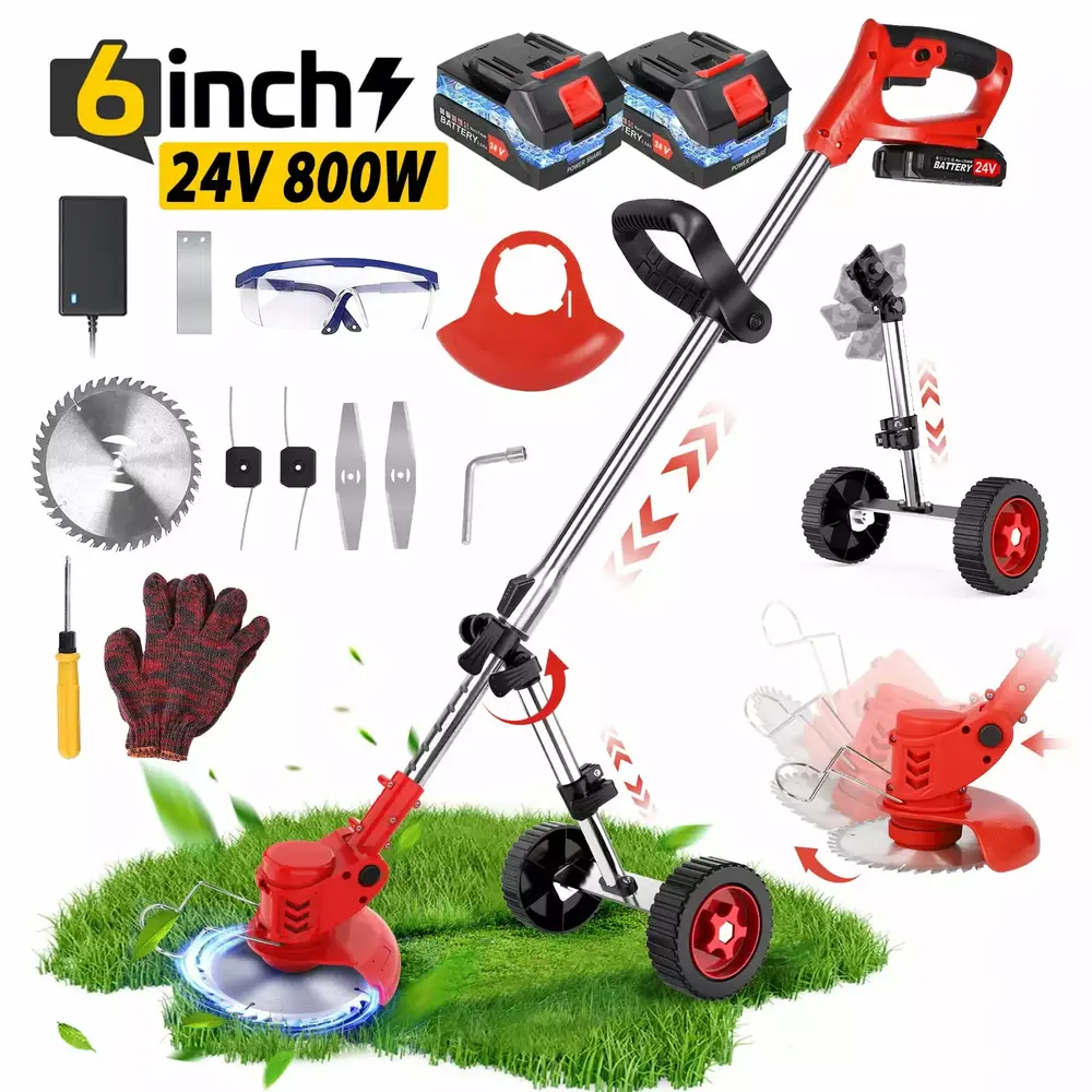 Weed Wacker Cordless Electric Grass Trimmer & Edger. Tanbaby 6 inch Weed Eater Kit with Upgraded Wheels