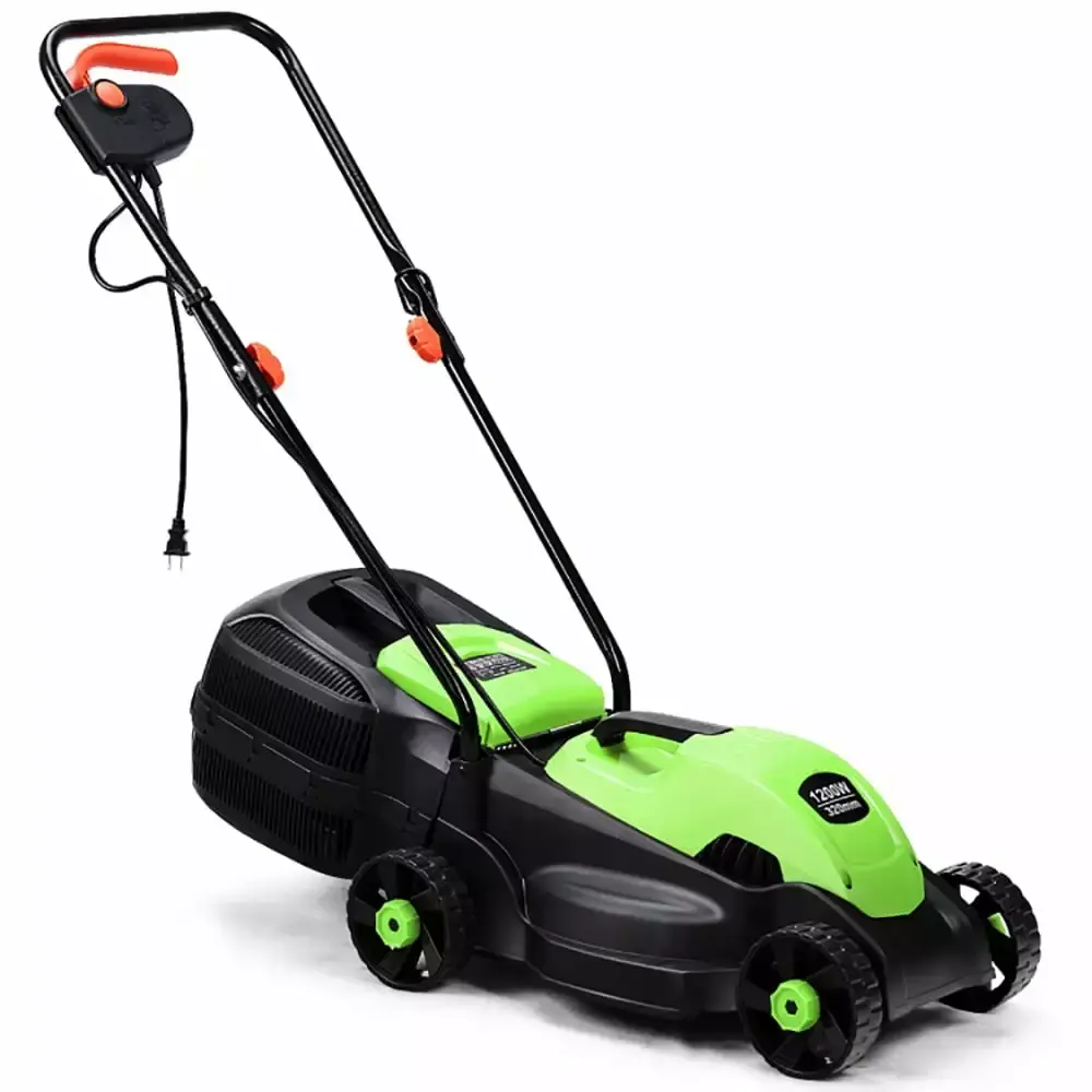 YYAo 14 Inch Electric Push Lawn Corded Mower with Grass Bag-Green