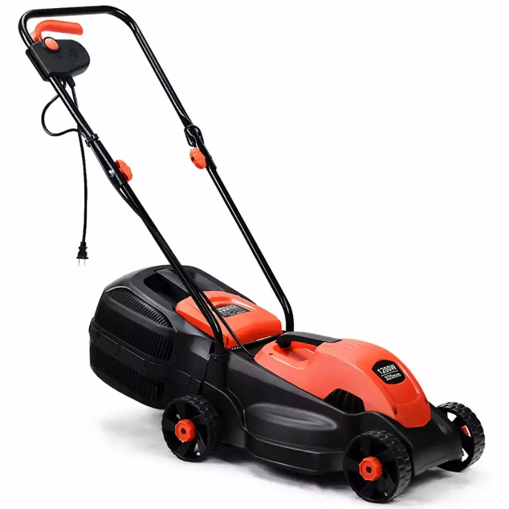 YYAo 14 Inch Electric Push Lawn Corded Mower with Grass Bag-Red