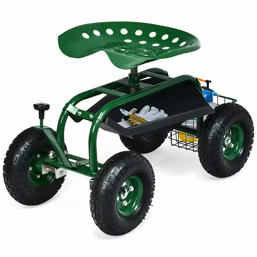 YYAo Lawn Cart. Outdoor Yard Cart Truck. 4-Wheel Rolling Garden Cart Work Seat
