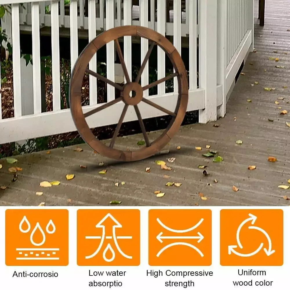 ZGBY 2X (24 X 24 X 1.2) Wooden Wagon Wheel Garden Outdoor & Indoor For Patio D Cor