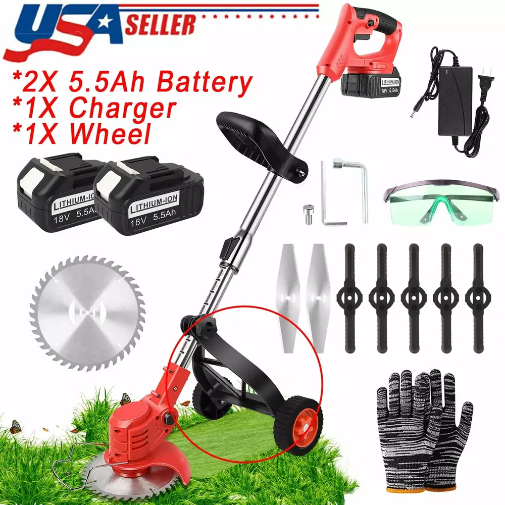 ZGBY Cordless Grass String Trimmer Edger Weed Eater With 2X 5.5Ah Batteries & Charger