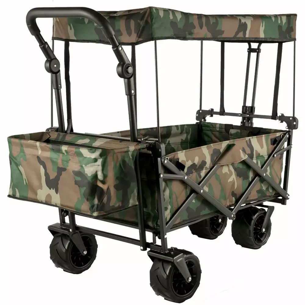 ZGBY Folding Wagon Cart Collapsible Garden Cart W/Canopy 220Lbs Big Wheels
