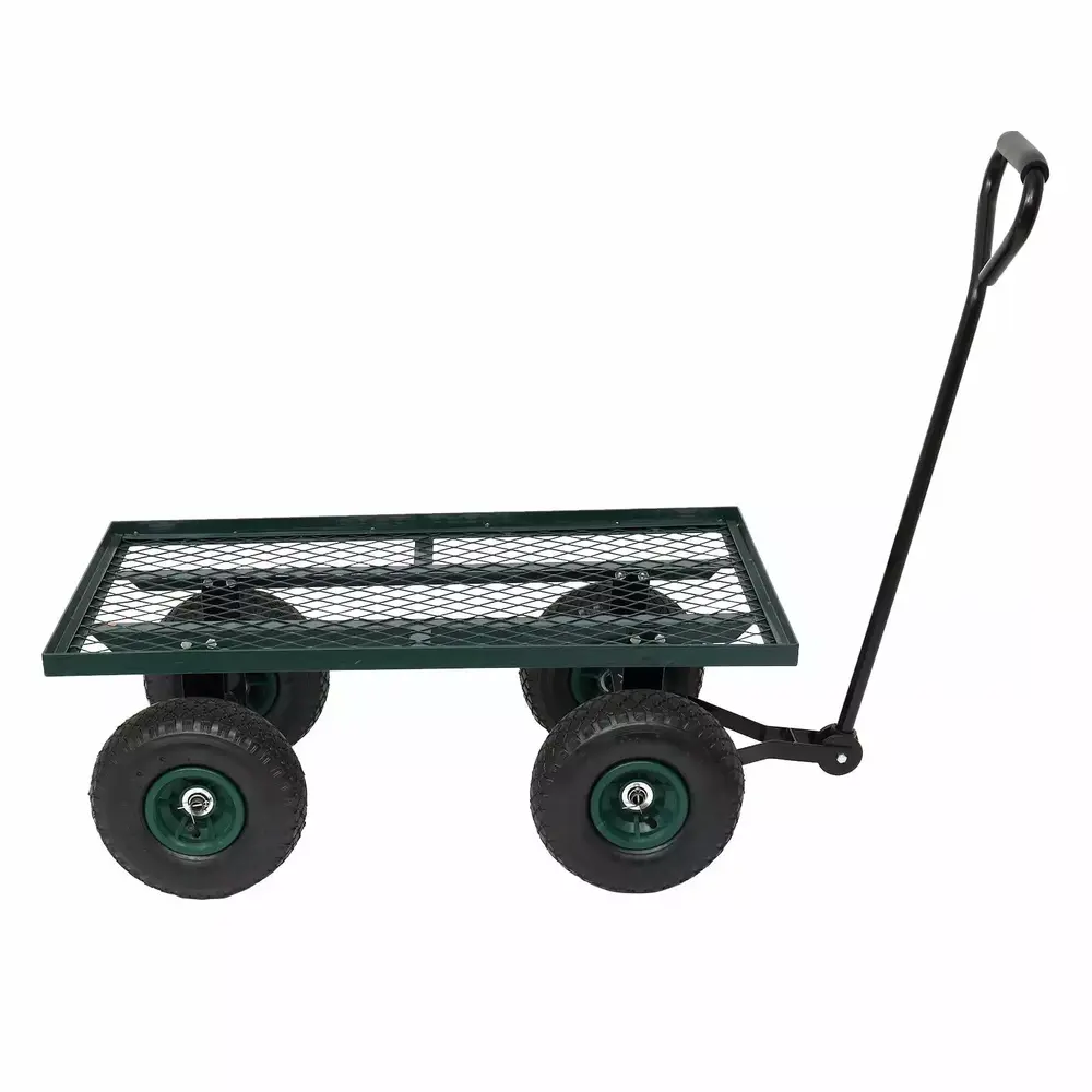 Zimtown Metal Deck Wagon with Flat Free Tires Rust Resistant Powder Coated Green