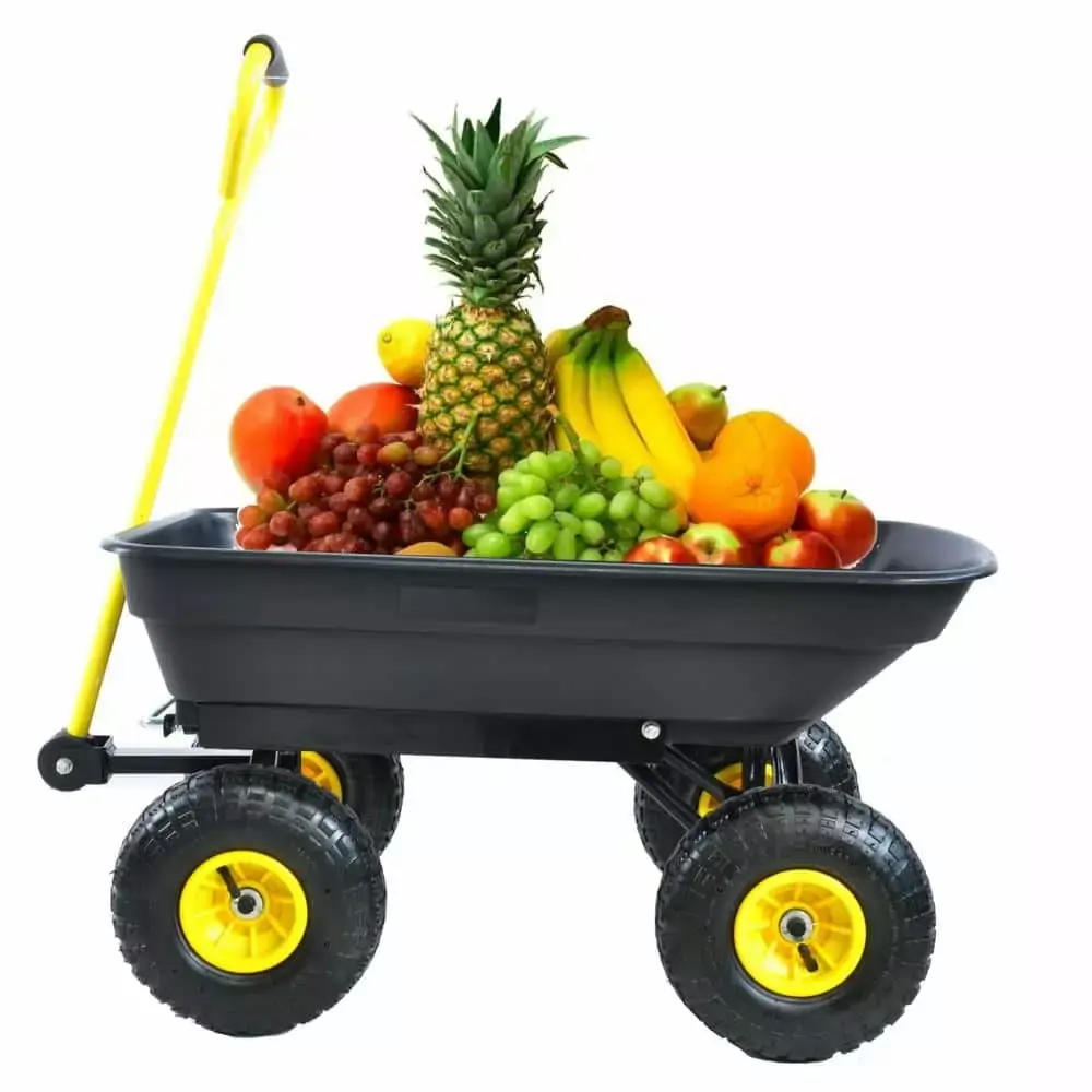 4.67 cu. ft. Folding Wagon Poly Dump Steel Garden Cart with Frame and 10 in. Pneumatic Tires; 300 lbs. Capacity