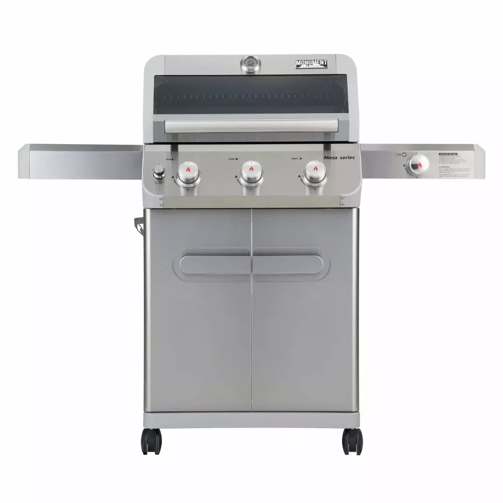 Mesa 3-Burner Propane Gas Grill Stainless Steel Clear View Lid and LED Controls