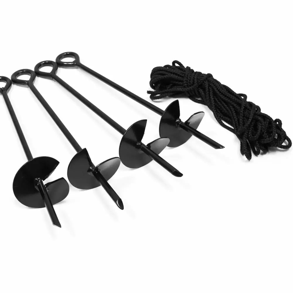King Canopy 4-Piece Anchor Kit - 15-inch Auger Style Rope - Black Powder Coated Steel