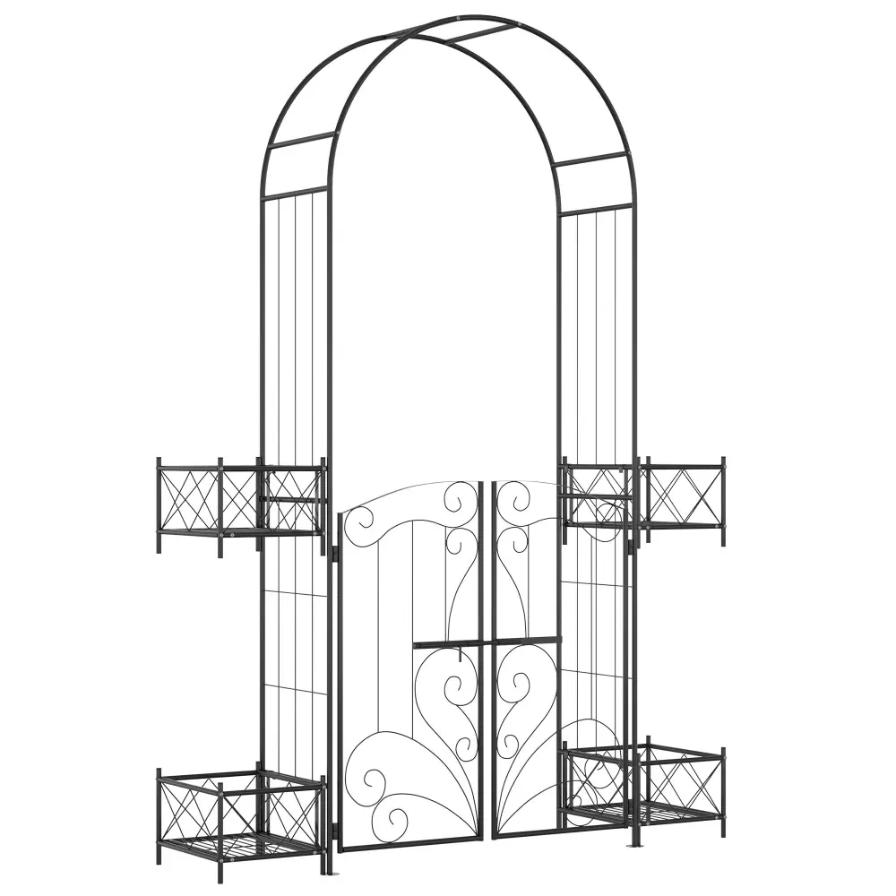 Outsunny 7 Foot Garden Arch Arbor Metallic Arch Trellis and Gate aosom business